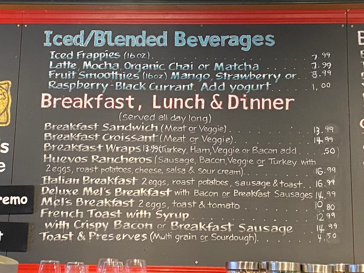 Menu, Melriches Coffeehouse