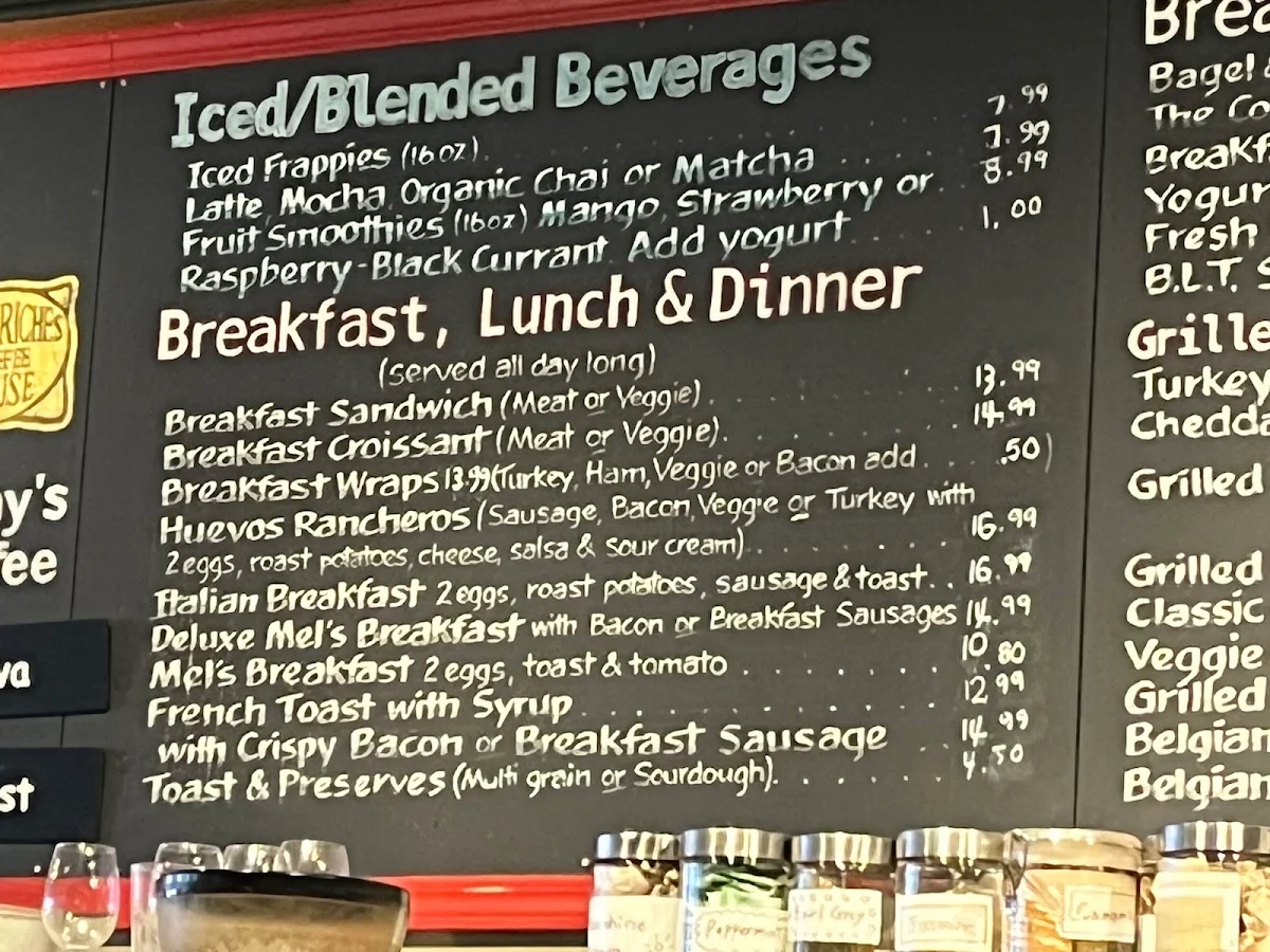 Menu, Melriches Coffeehouse