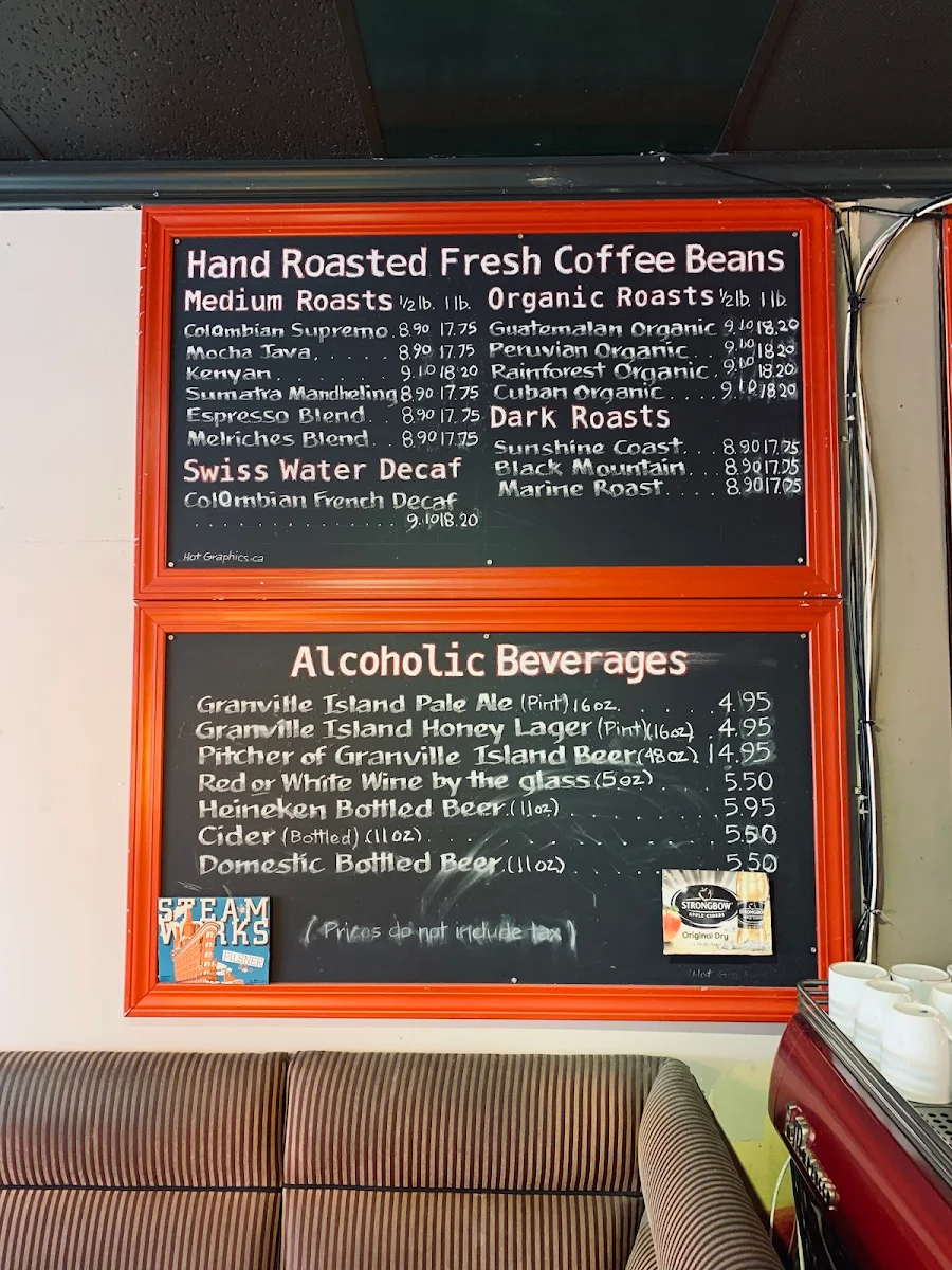 Menu, Melriches Coffeehouse