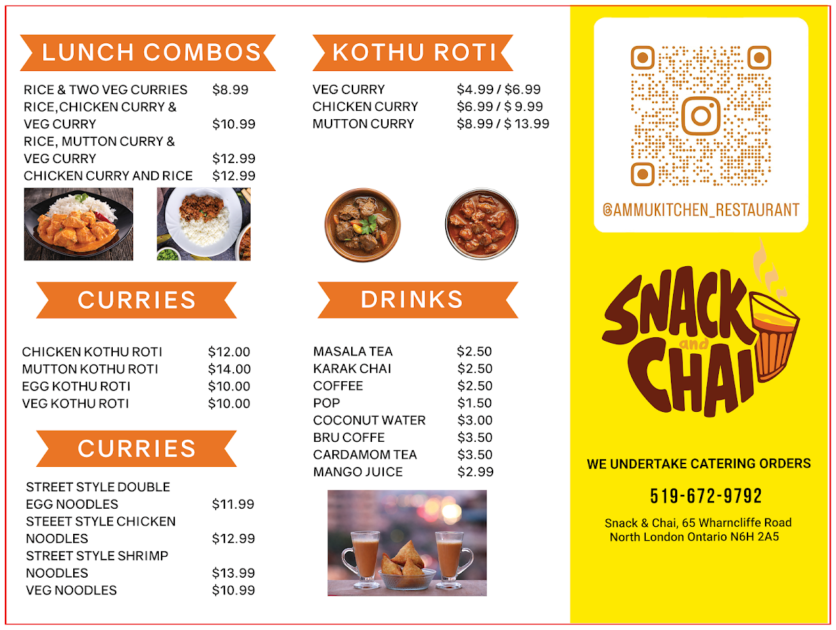 Menu, Snack and Chai