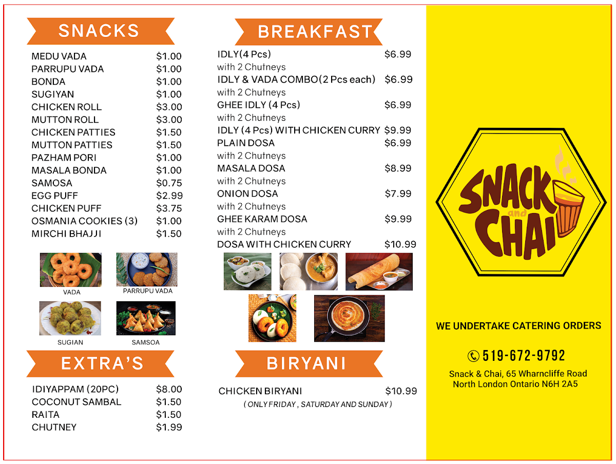 Menu, Snack and Chai