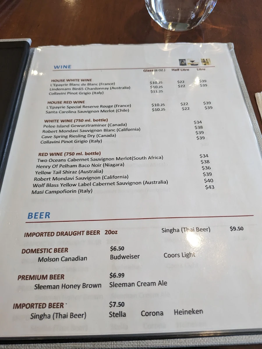 Menu, Thai House Cuisine