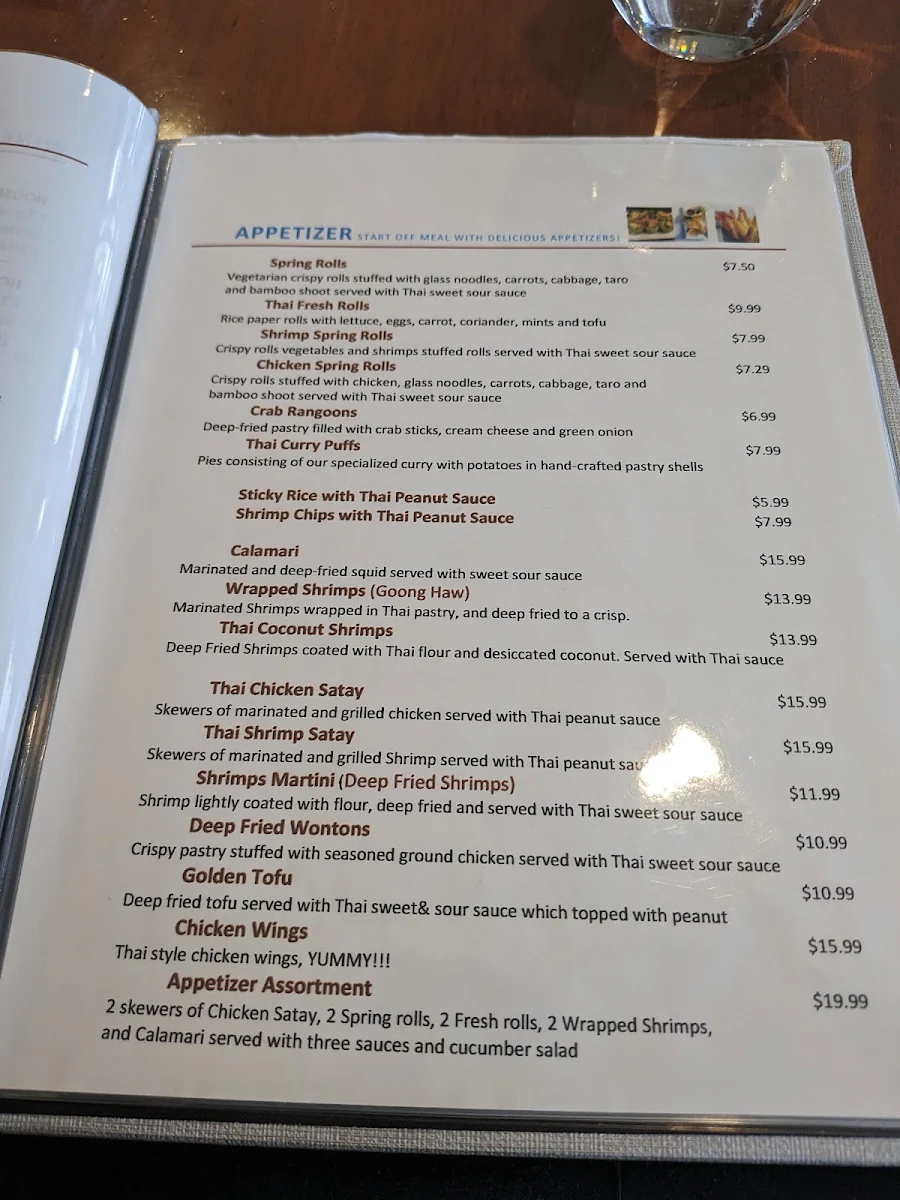 Menu, Thai House Cuisine