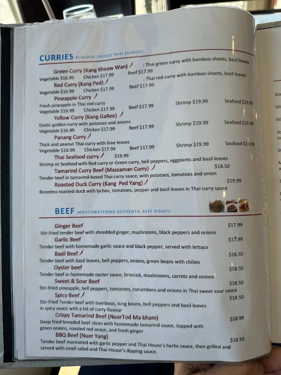 Menu, Thai House Cuisine
