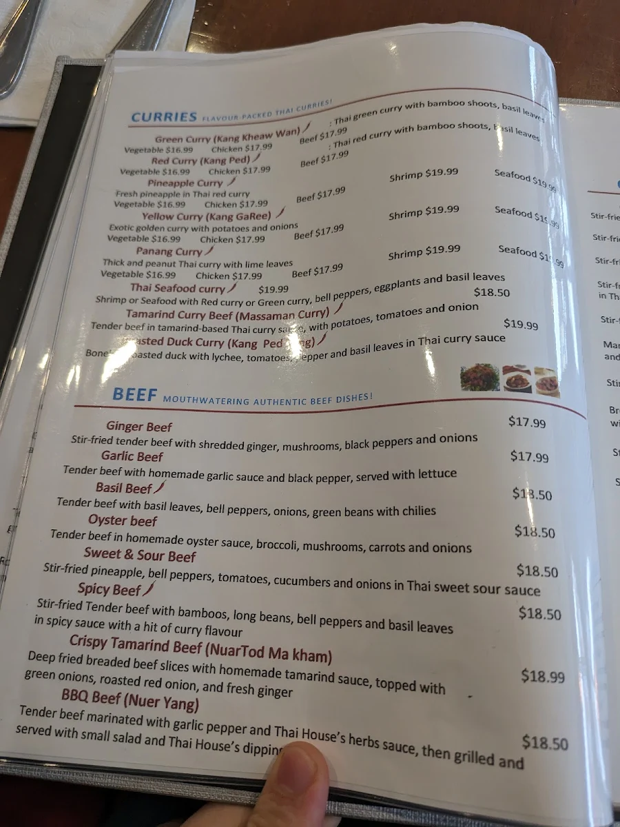 Menu, Thai House Cuisine