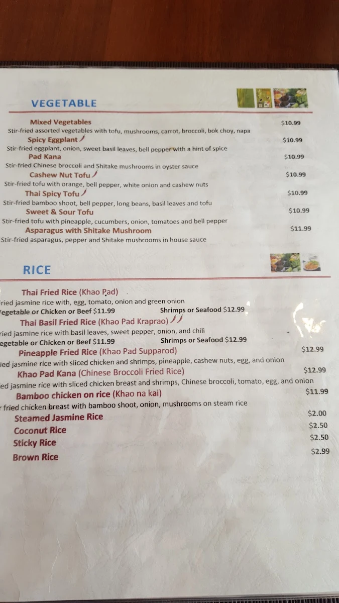 Menu, Thai House Cuisine