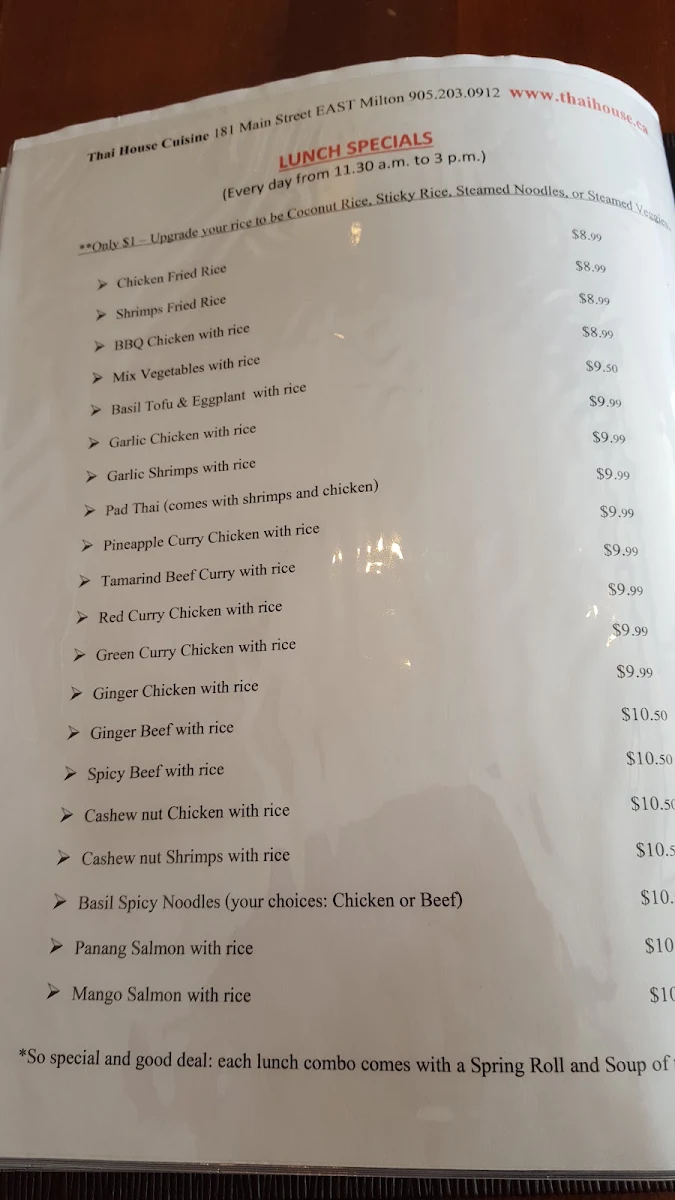 Menu, Thai House Cuisine