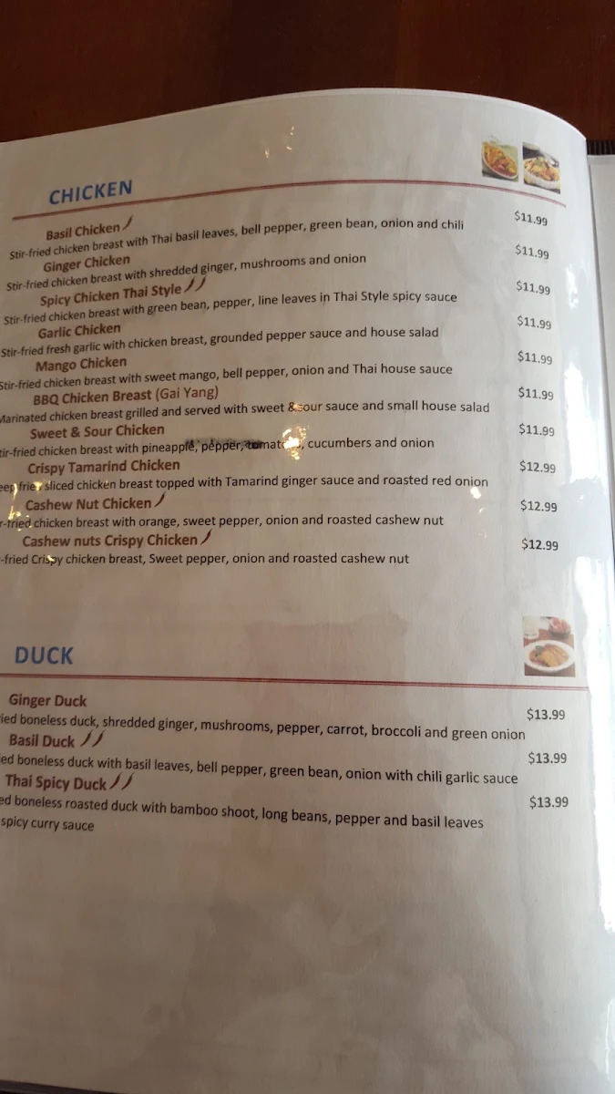 Menu, Thai House Cuisine