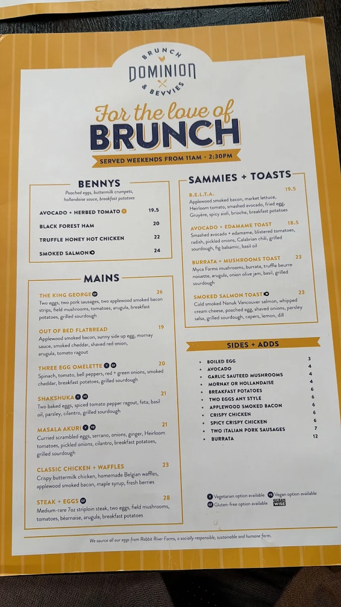Menu, Dominion Bar + Kitchen