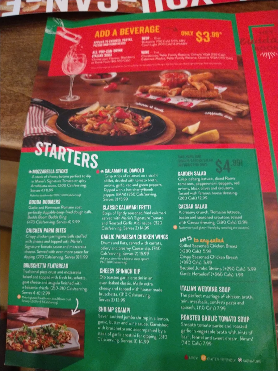 Menu, East Side Mario's