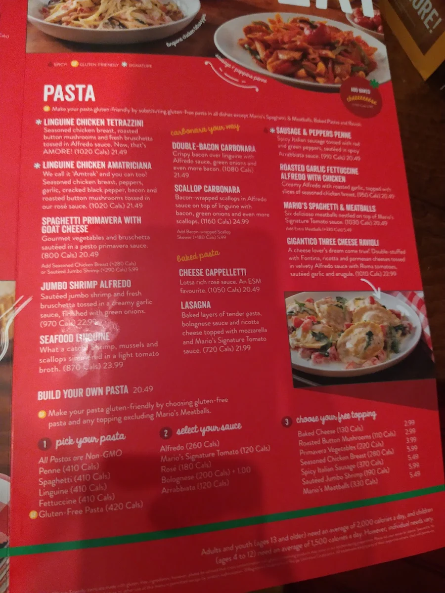 Menu, East Side Mario's