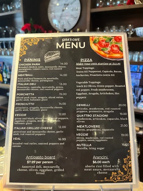 Menu, Gina's Cafe windsor