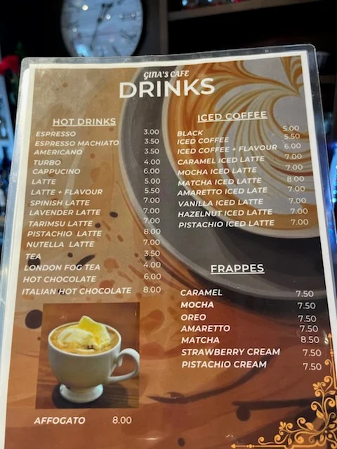 Menu, Gina's Cafe windsor