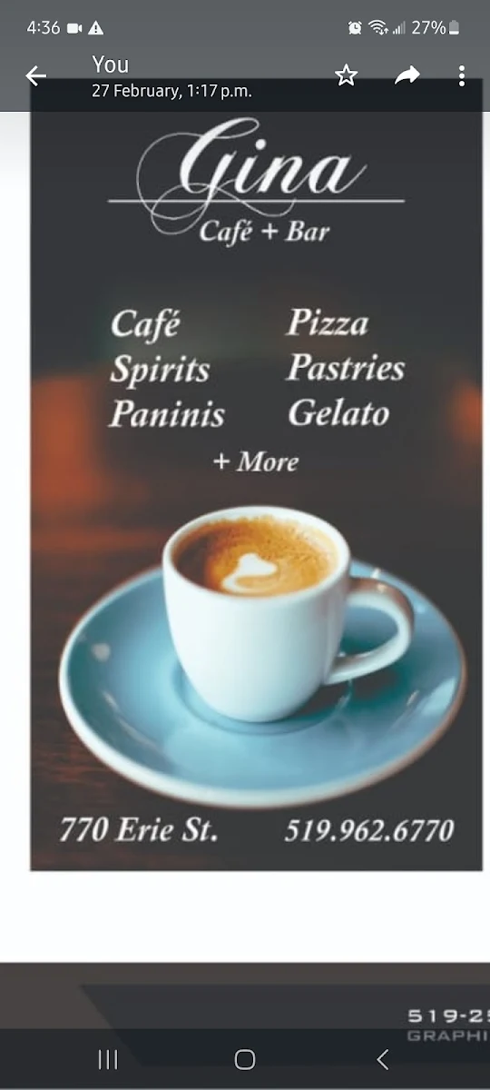 Menu, Gina's Cafe windsor