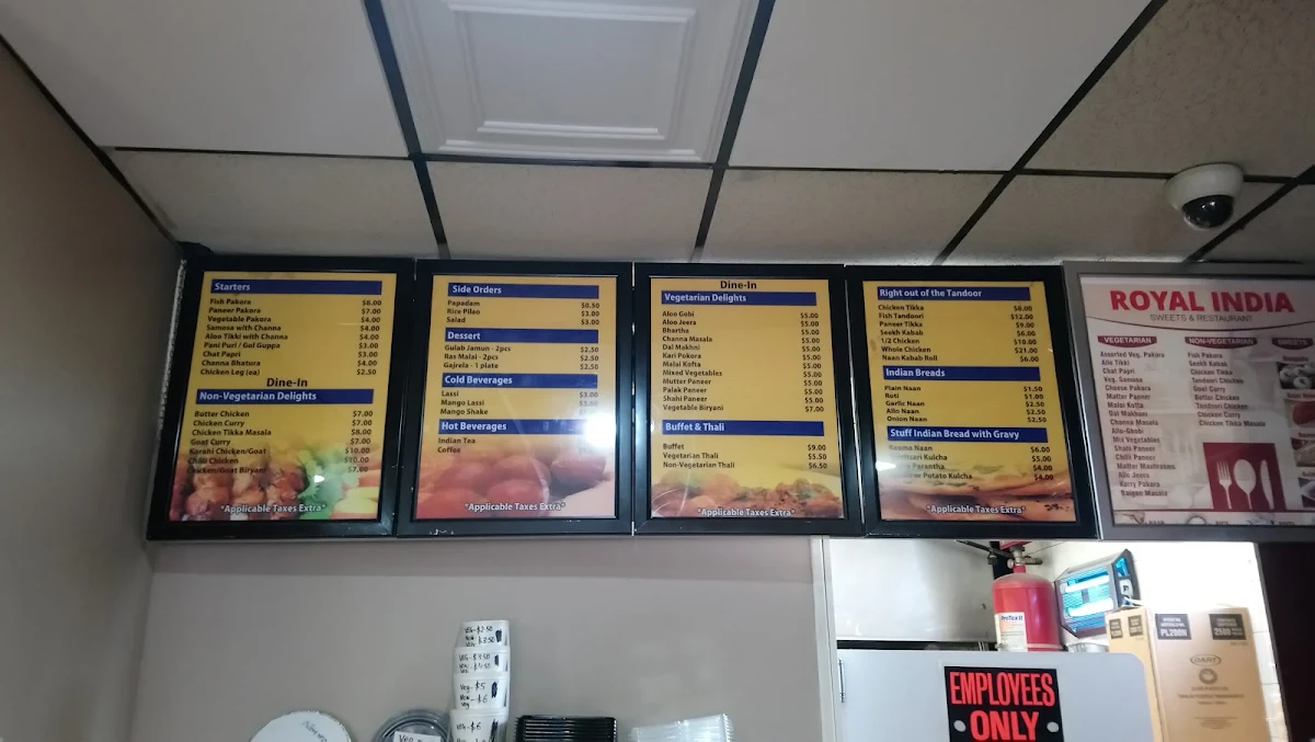 Menu, Royal India Sweets & Restaurant