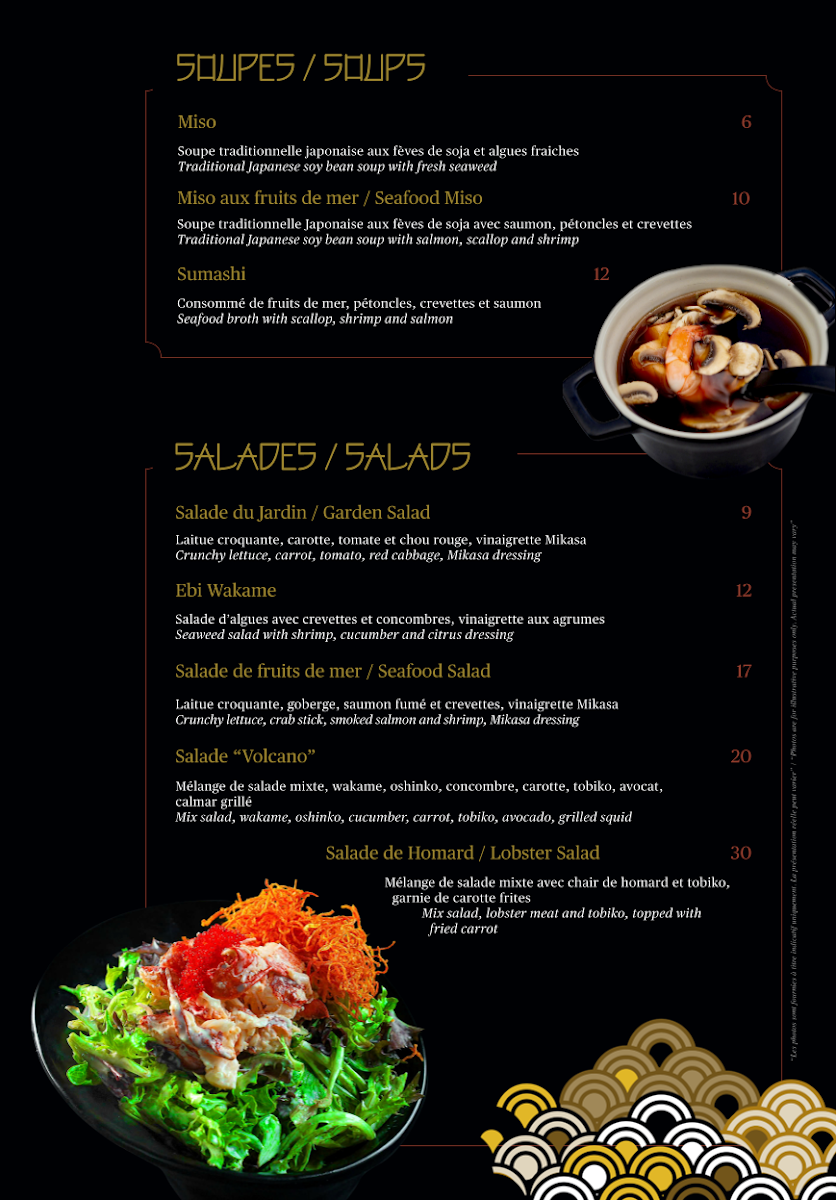 Menu, Mikasa Sushi Bar