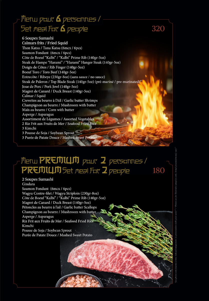 Menu, Mikasa Sushi Bar