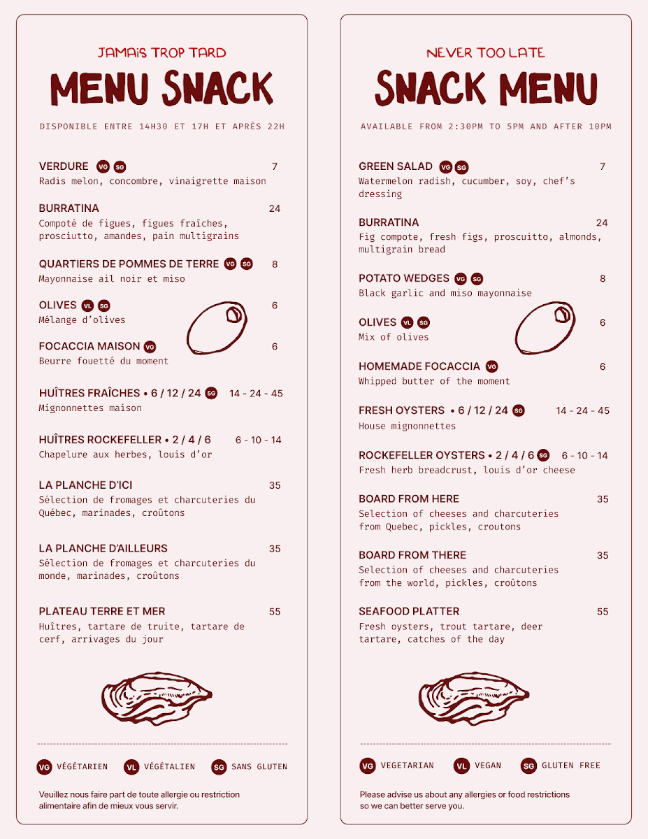 Menu, Que Sera Syrah (18+)