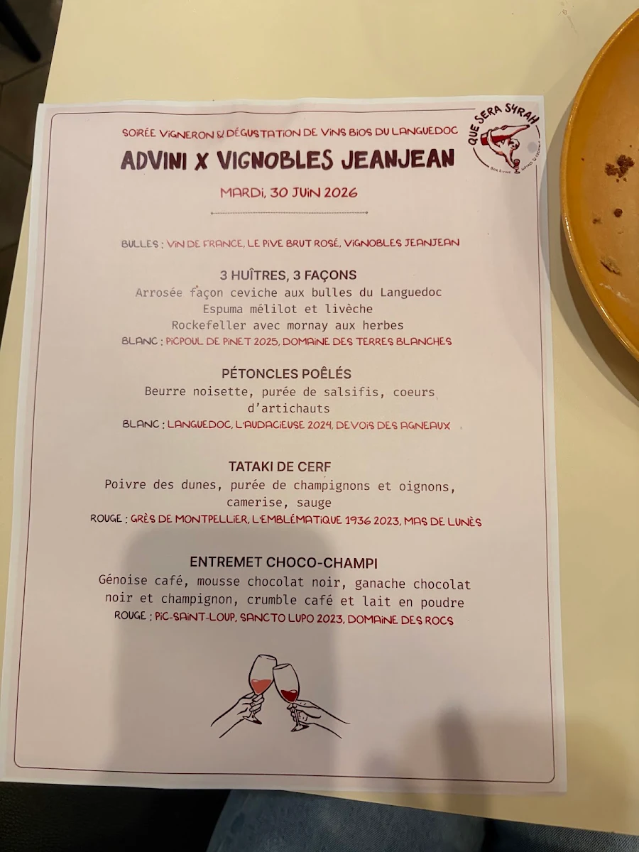 Menu, Que Sera Syrah (18+)
