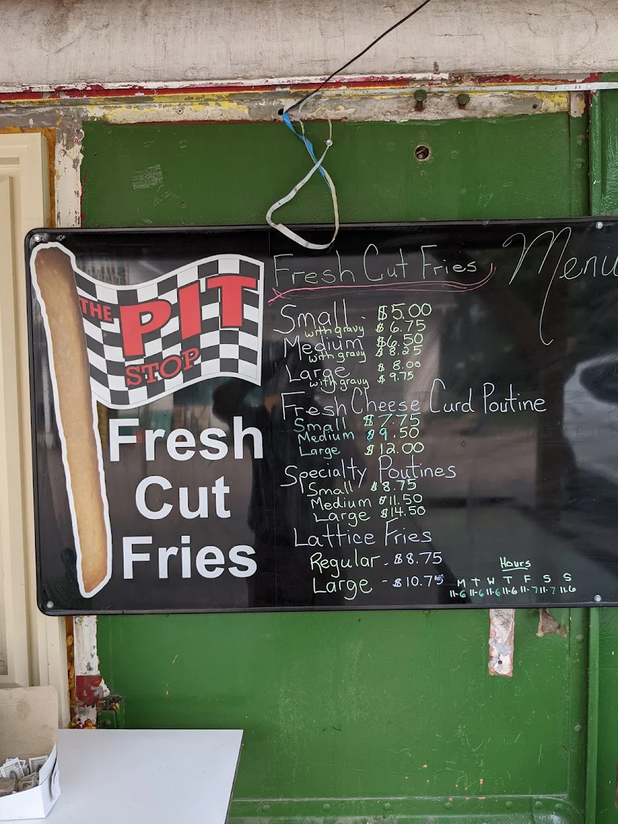 Menu, The Pit Stop Fresh Cut Fries