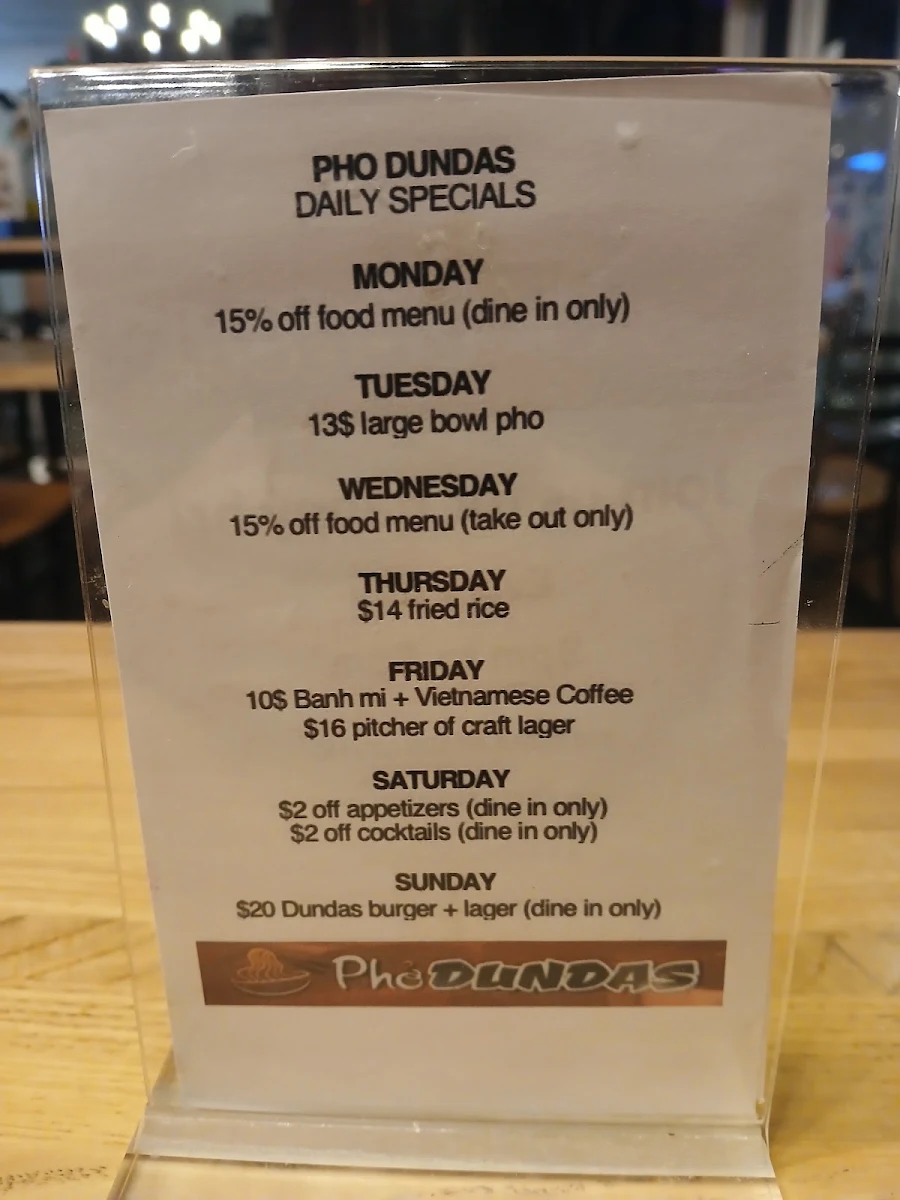 Menu, Pho Dundas