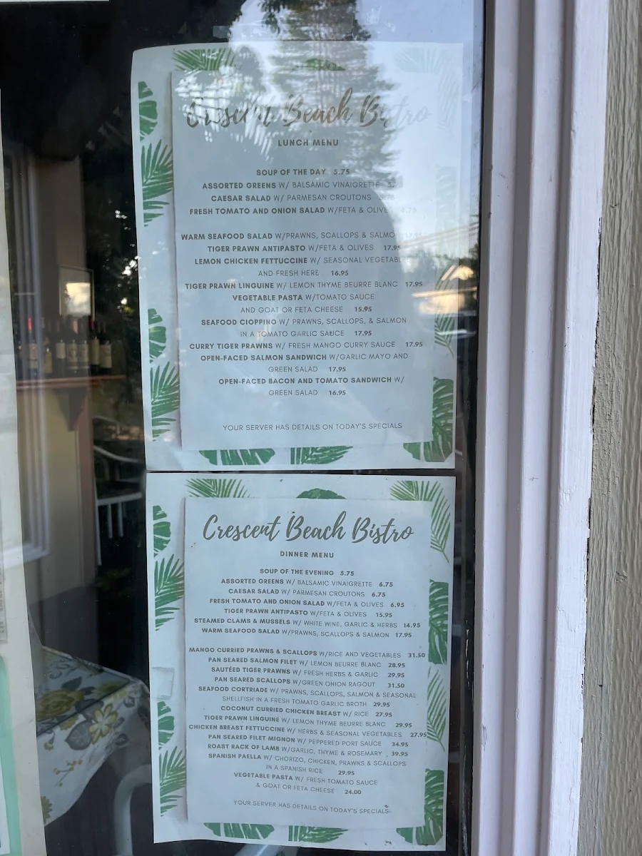 Menu, Crescent Beach Bistro