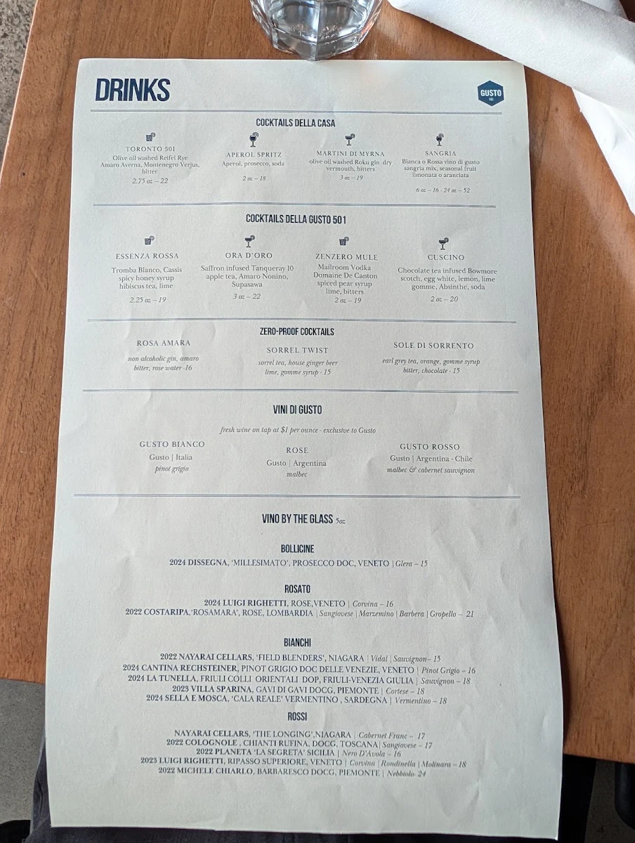 Menu, Gusto 501