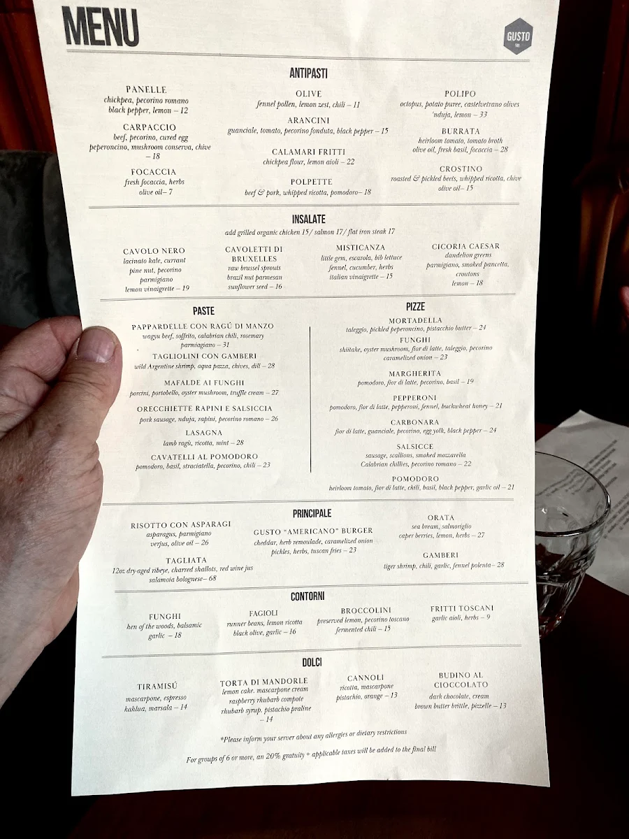 Menu, Gusto 501