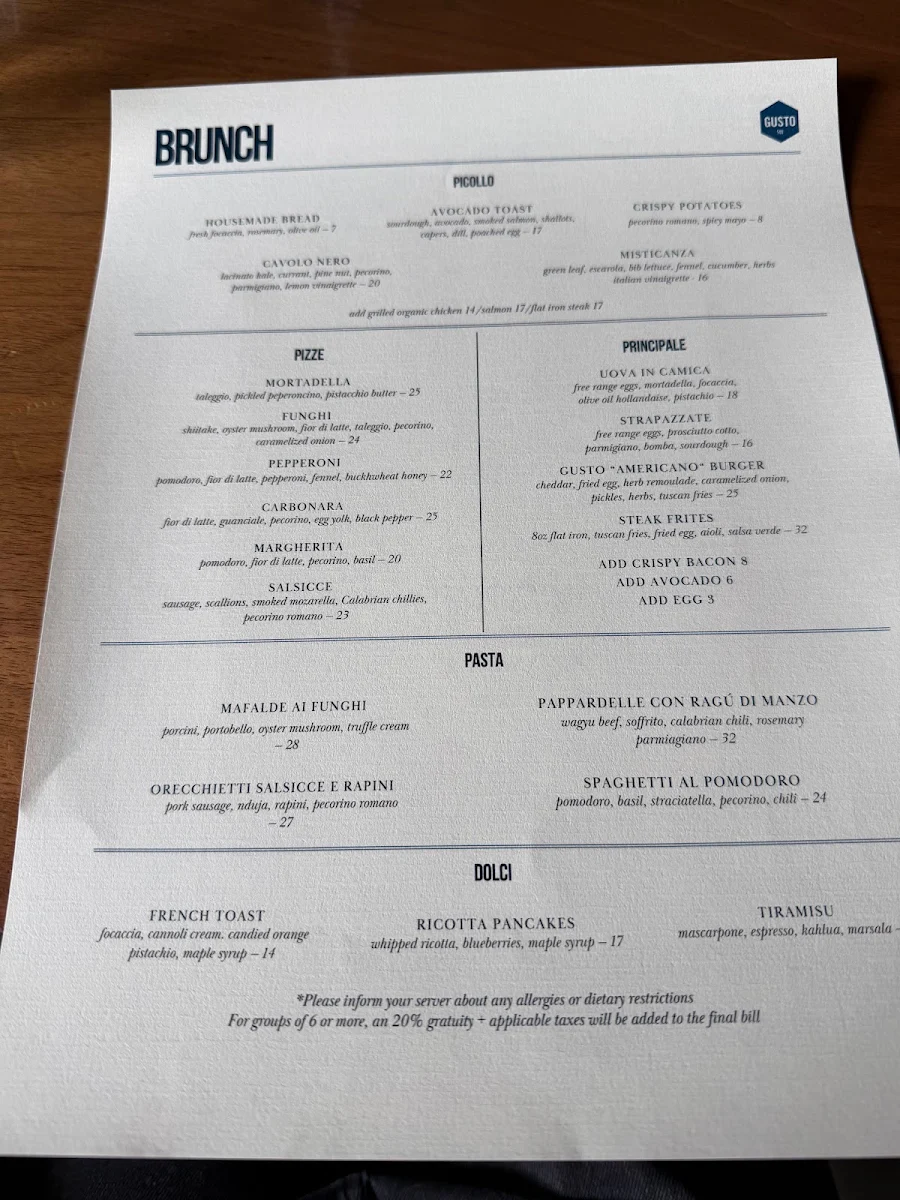 Menu, Gusto 501