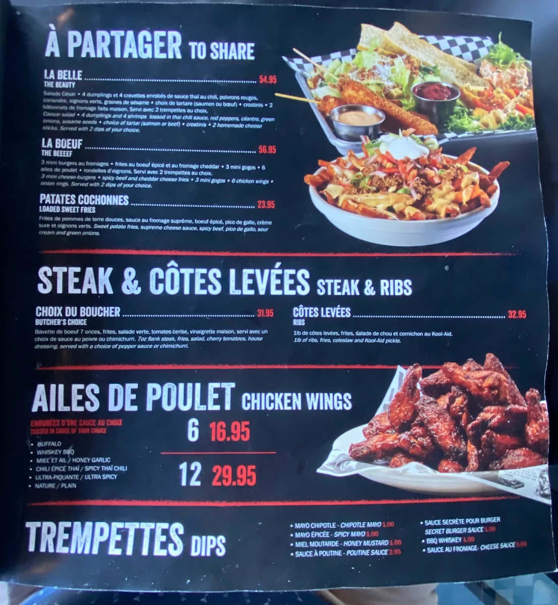 Menu, La Belle & La Boeuf - Burger Bar - Laurier