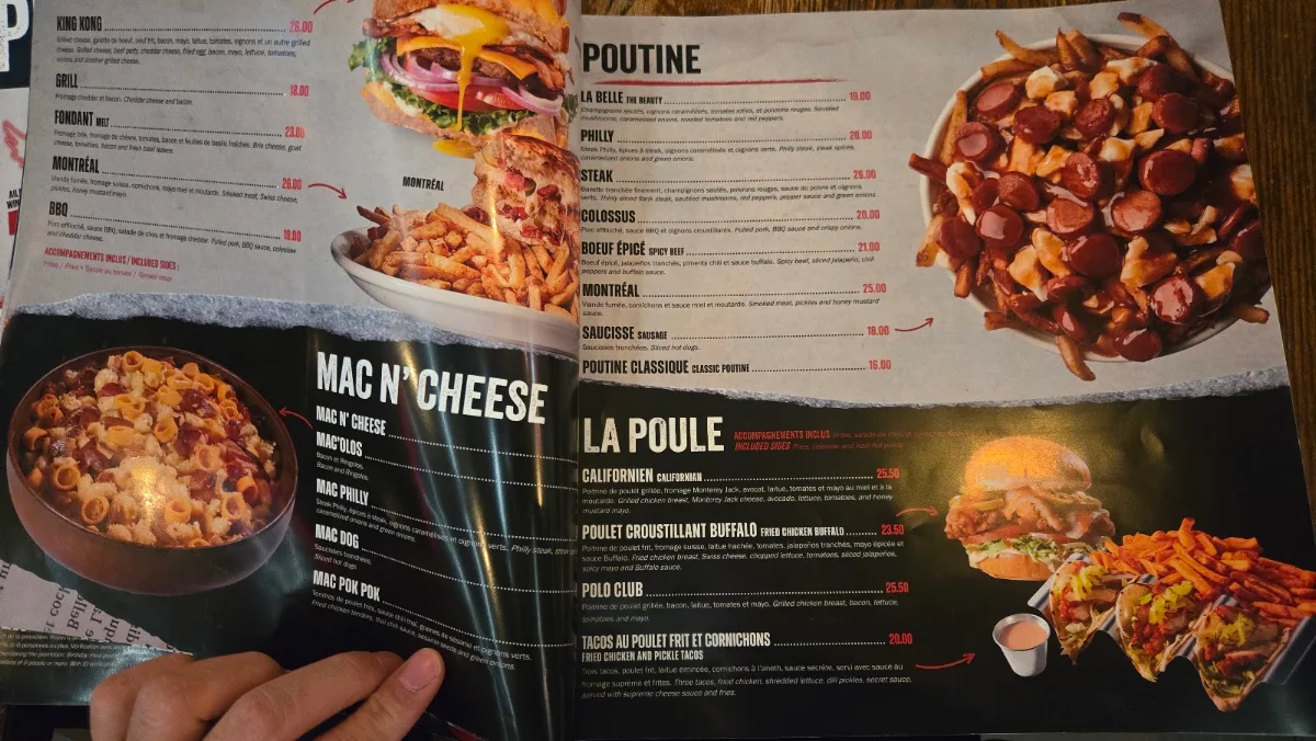 Menu, La Belle & La Boeuf - Burger Bar - Laurier