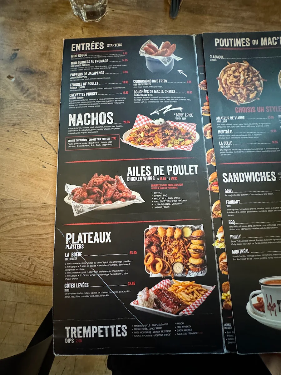 Menu, La Belle & La Boeuf - Burger Bar - Laurier