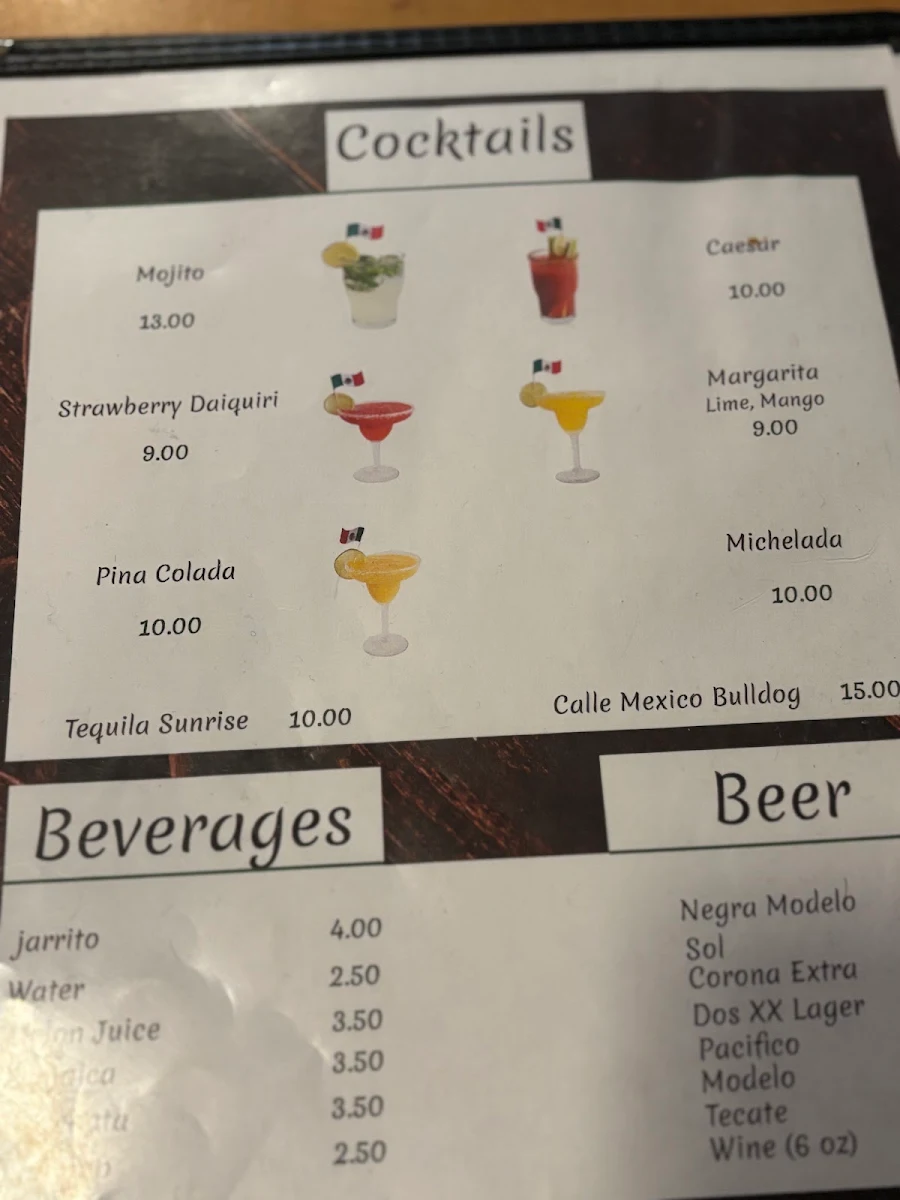 Menu, Calle México Restaurant