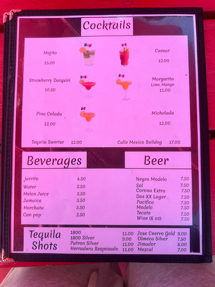 Menu, Calle México Restaurant