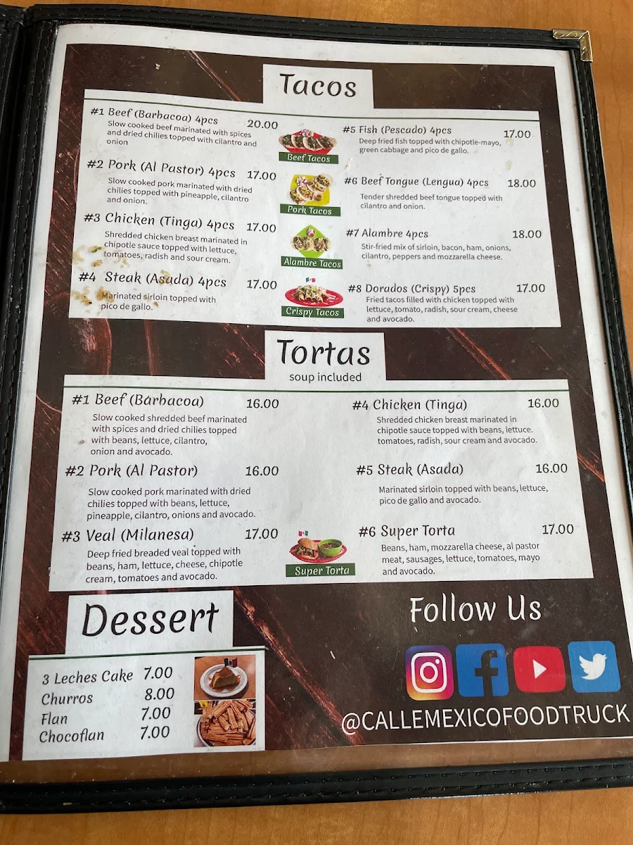 Menu, Calle México Restaurant