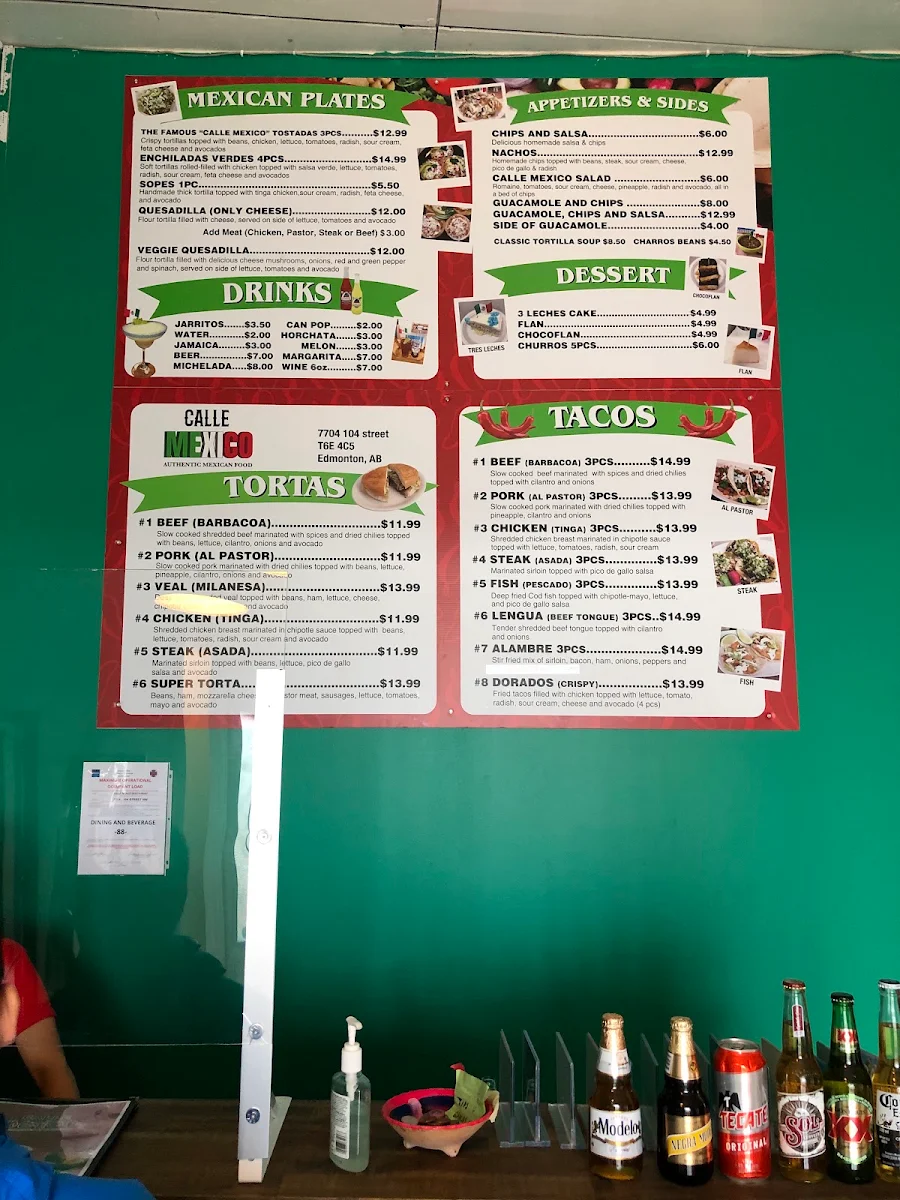 Menu, Calle México Restaurant