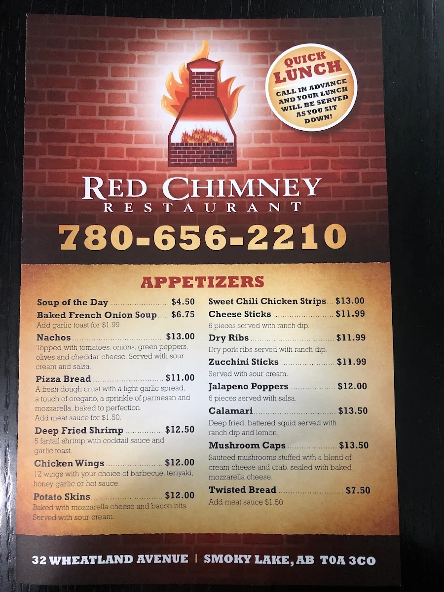 Menu, Red chimney Restaurant