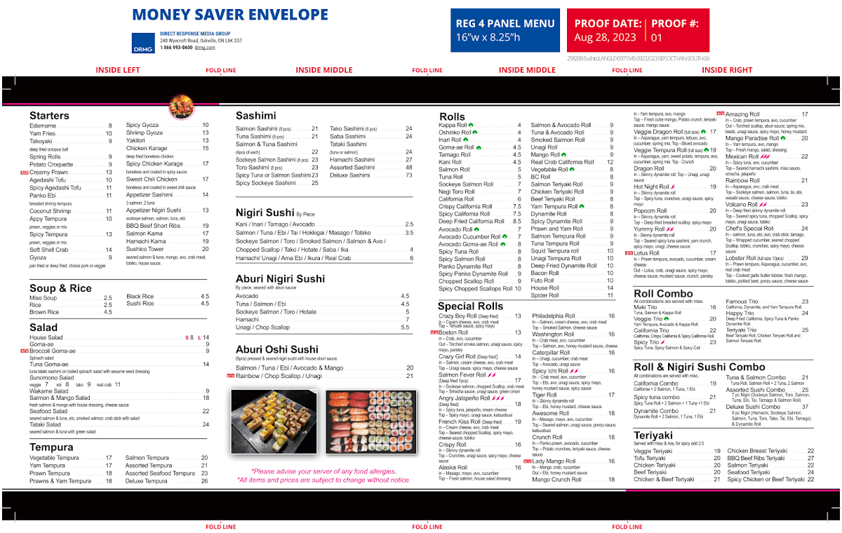 Menu, Sushico Japanese Restaurant