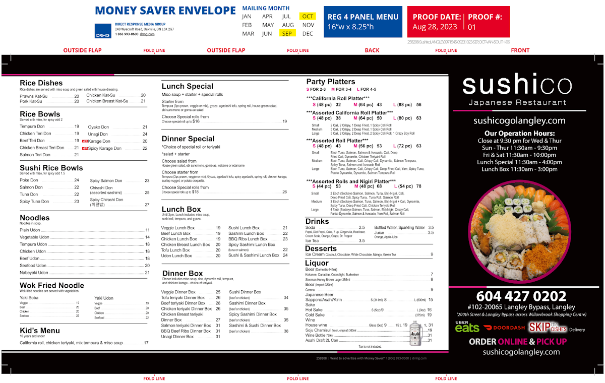 Menu, Sushico Japanese Restaurant
