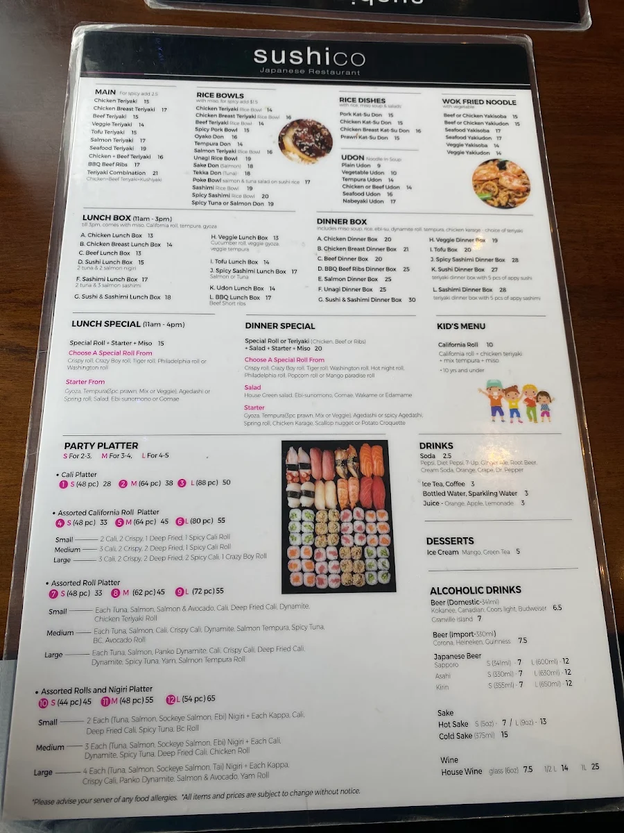 Menu, Sushico Japanese Restaurant