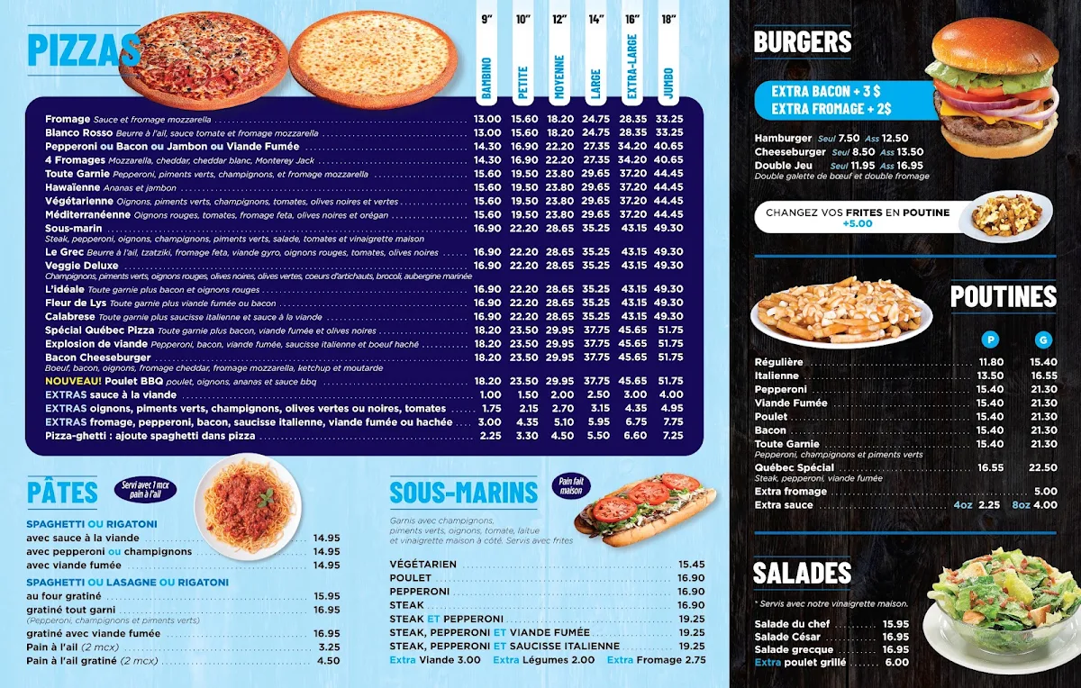 Menu, Québec Pizza