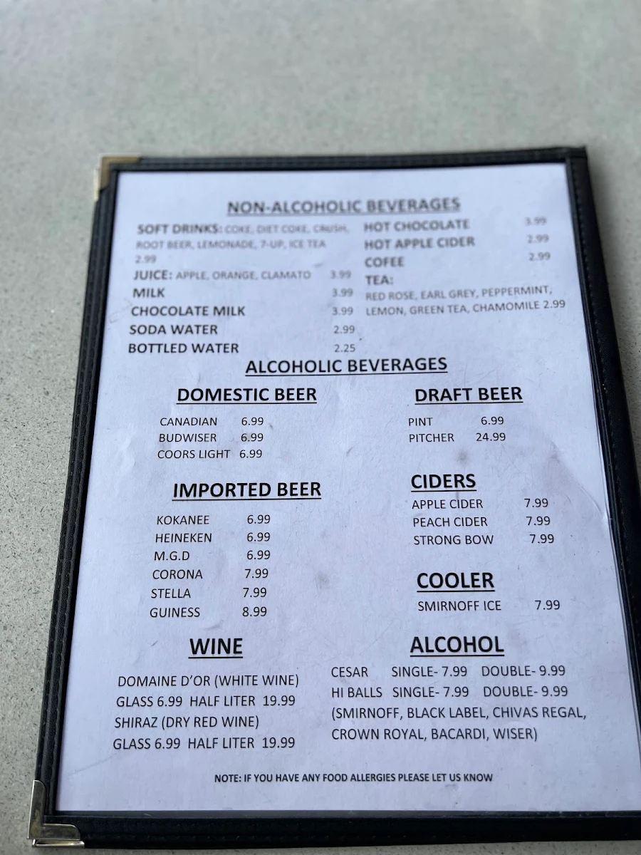 Menu, Dock's Fish and Chips