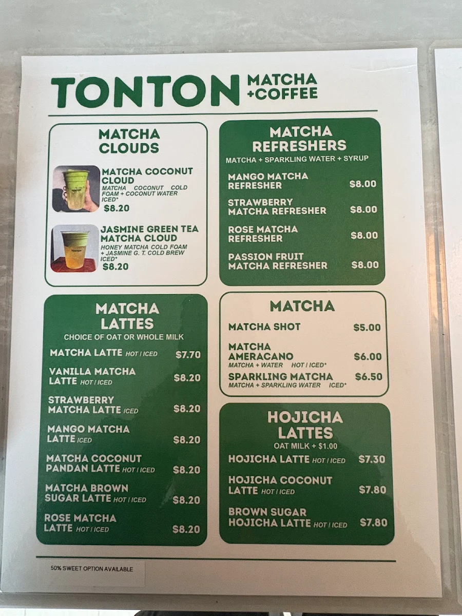Menu, TonTon Matcha + Coffee