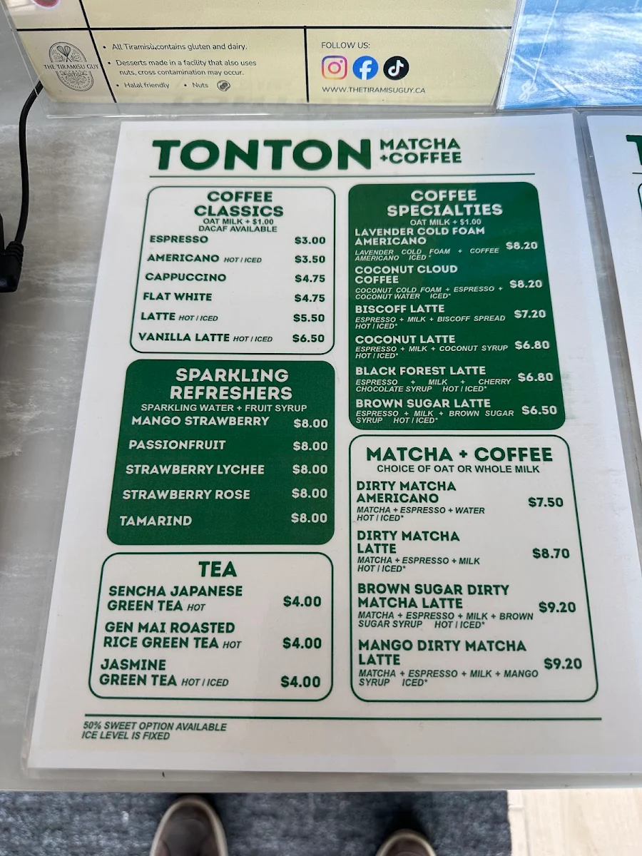 Menu, TonTon Matcha + Coffee