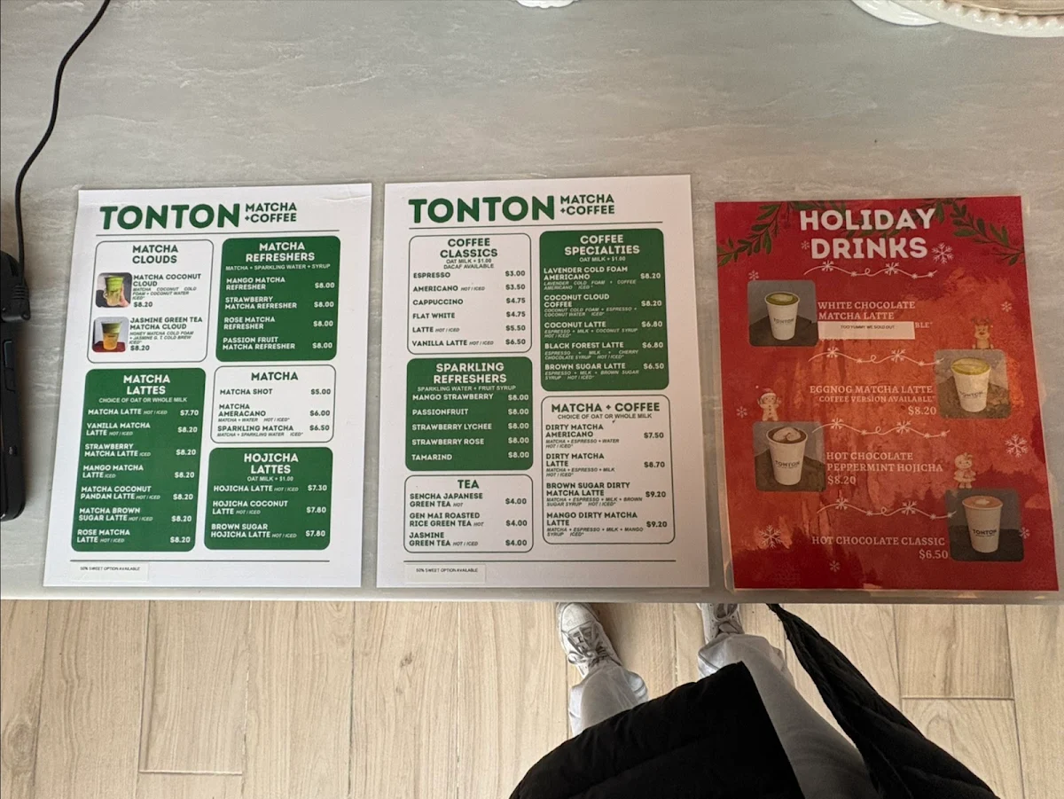 Menu, TonTon Matcha + Coffee