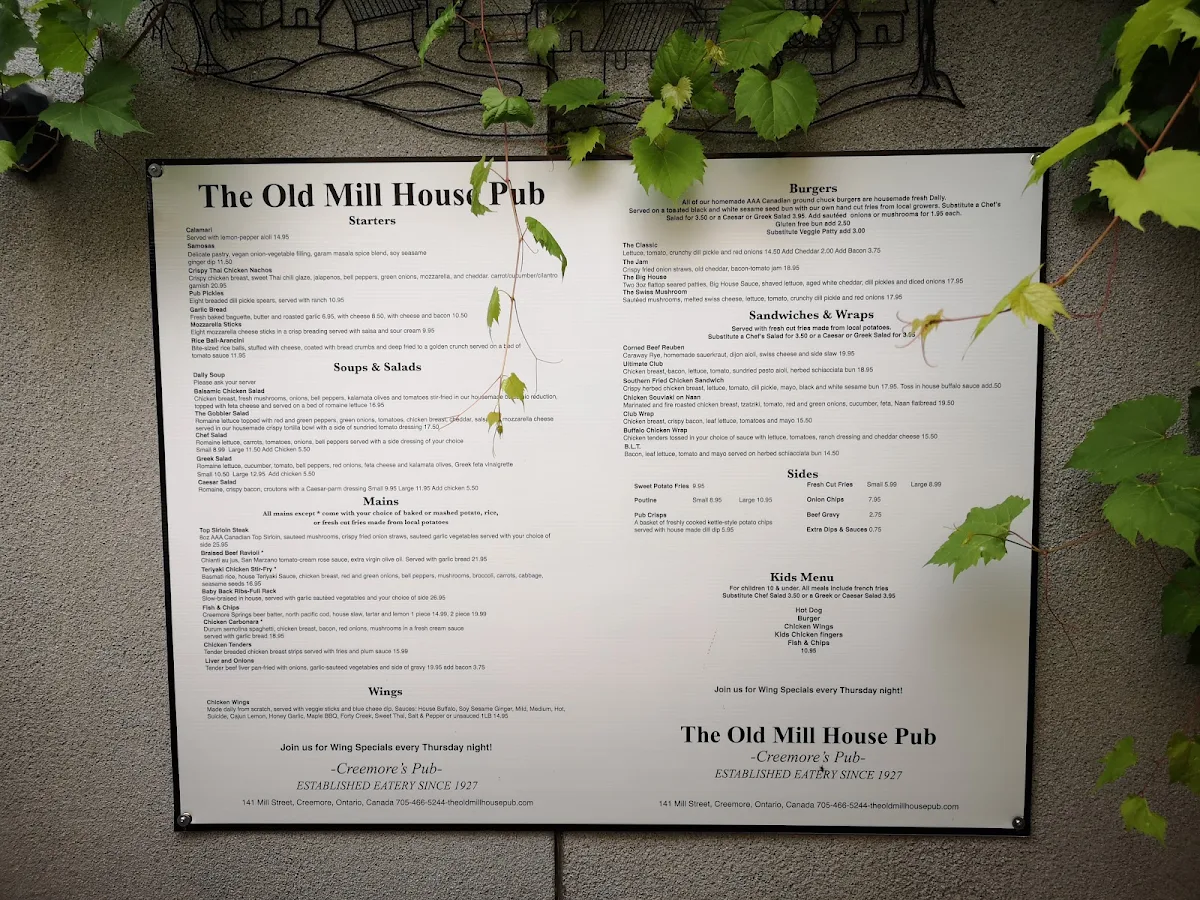 Menu, The Old Mill House Pub