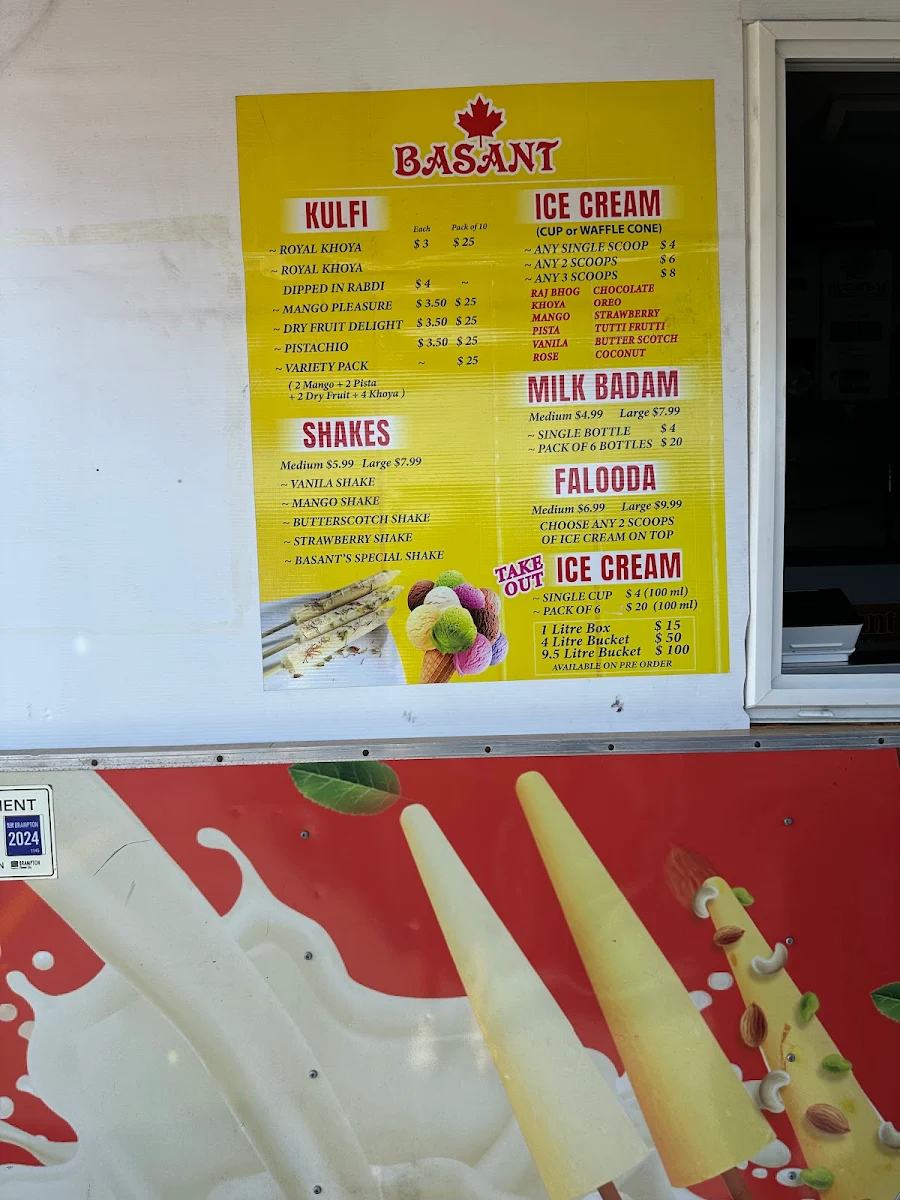 Menu, Basant Ice Cream