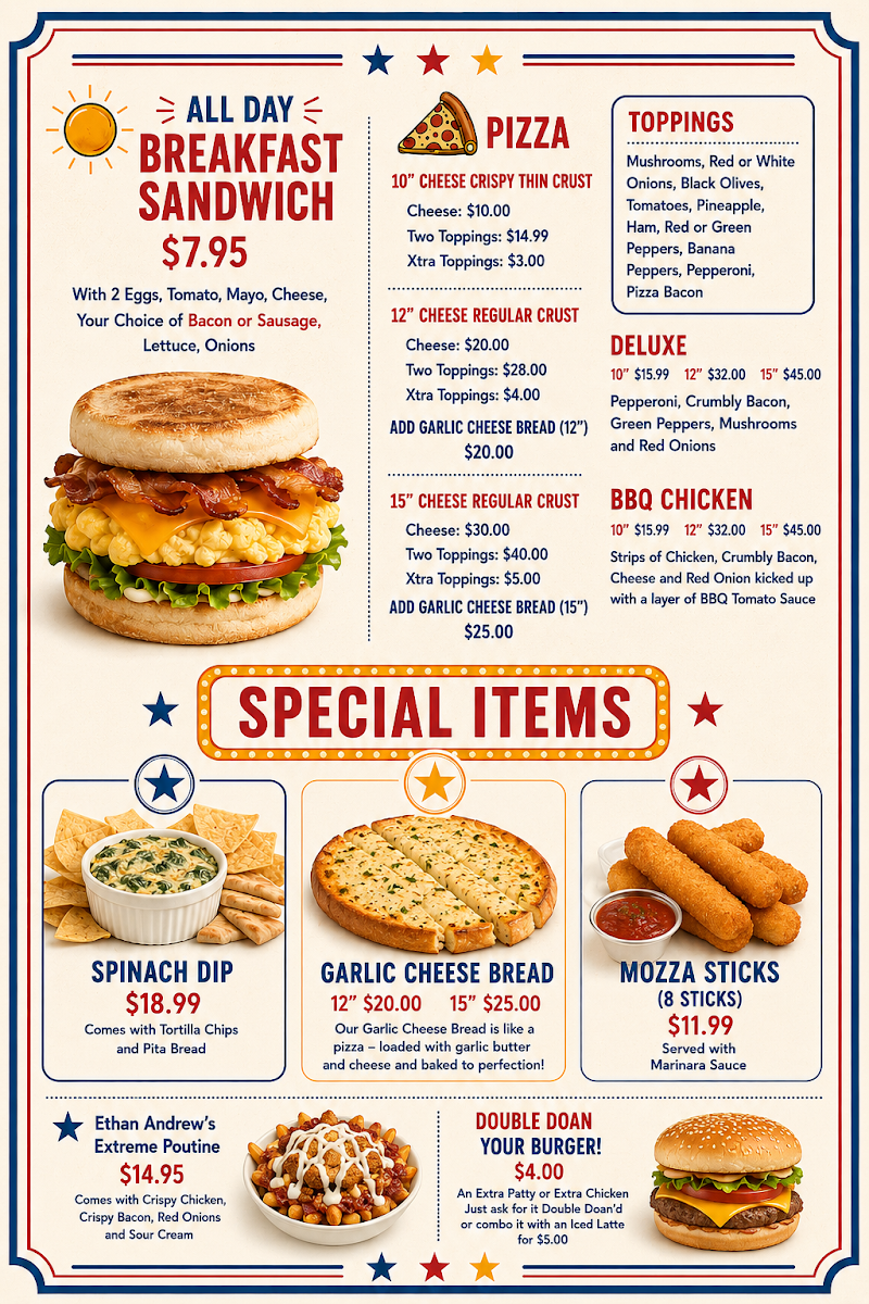 Menu, The Boardwalk on Clear Lake