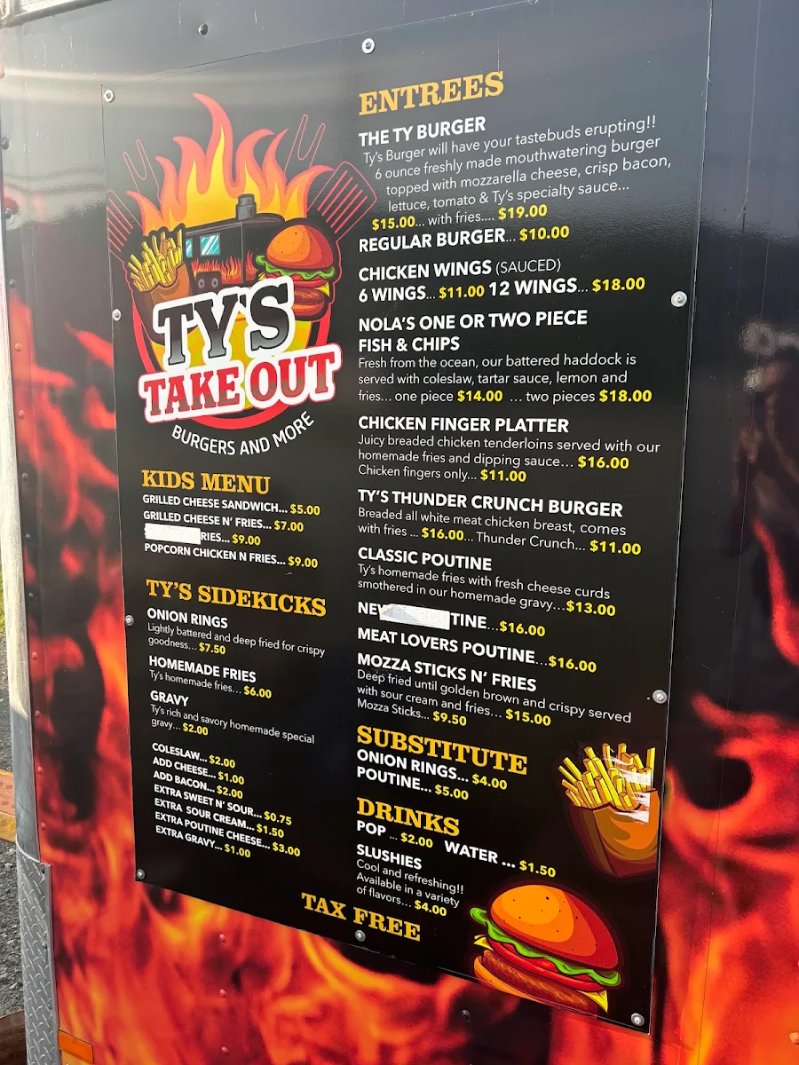 Menu, Ty’s Take Out