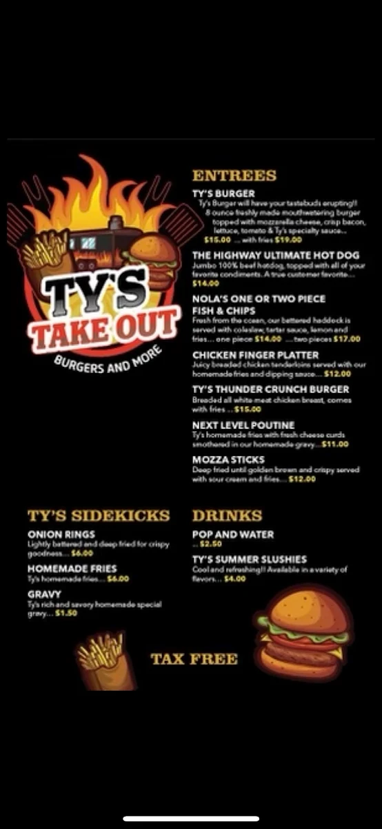 Menu, Ty’s Take Out